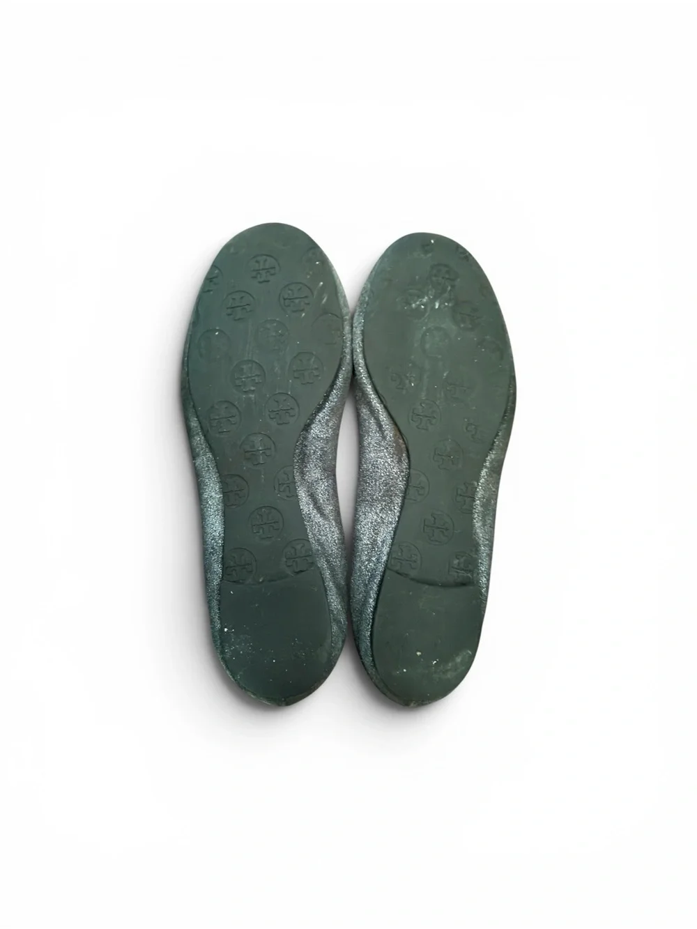 Tory Burch Metallic Green Logo Ballet Flats